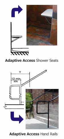 Some of our services with real world photographs: Shower Seats and Hand Rails.